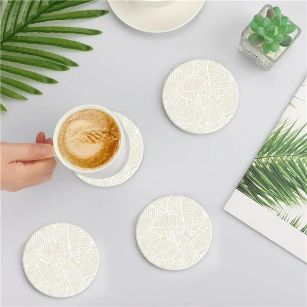 Ceramic drink coasters set of 2 absorbent marble leaf cork back coffee table dec